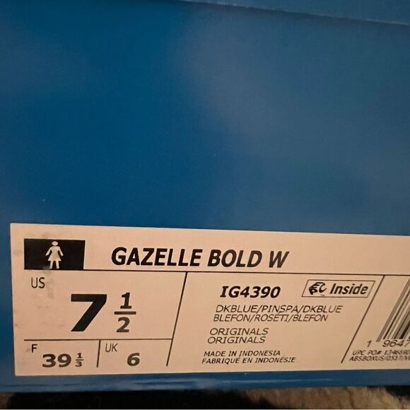 NWT Adidas Gazelle Bold Platform Shoes Dark Blue Pink Spark Women’s Size 7.5 - Picture 14 of 15